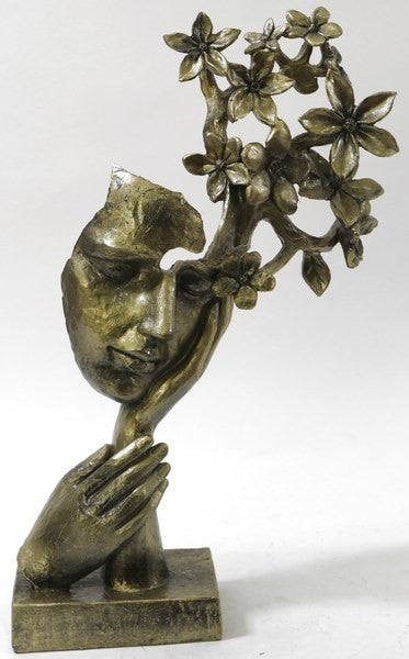 Abstract Poly Resin face Art sculpture Bronze Flower Artwork mark for Art Ornament