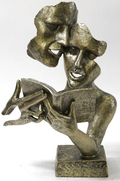 Pair Of Couple Statue Reading A Book 35cm | Garden Ornament Sculpture Figurine