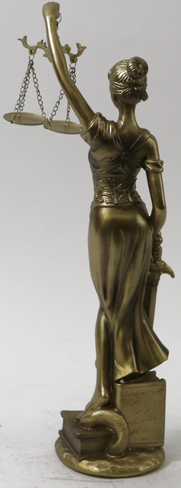 Bronze colored blind justice figure sits atop a base Attorney Student Gift