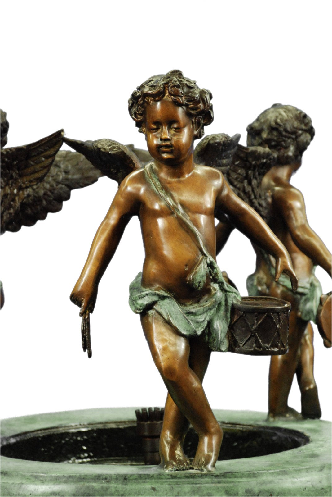 European Design The Three Splashing Putti Sculptural Outdoor Fountain Figurine