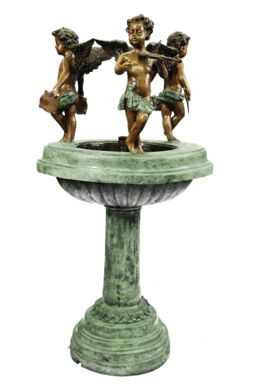 European Design The Three Splashing Putti Sculptural Outdoor Fountain Figurine