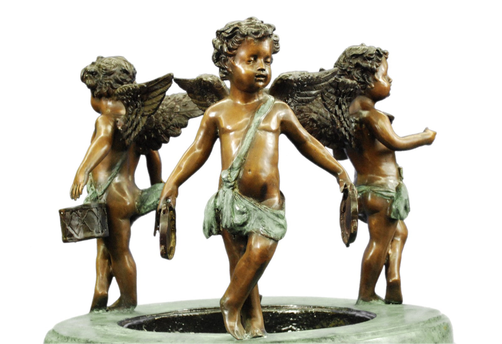 European Design The Three Splashing Putti Sculptural Outdoor Fountain Figurine