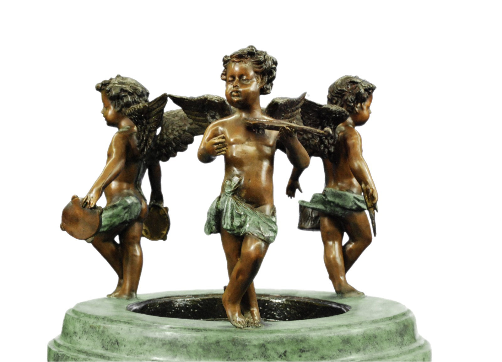 European Design The Three Splashing Putti Sculptural Outdoor Fountain Figurine