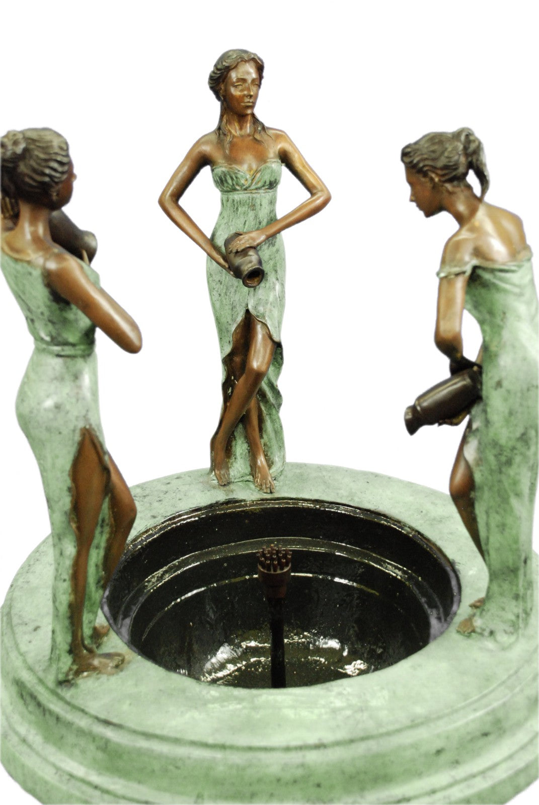 Signed Original Marius 3 Maiden Bronze Verdi Bronze Water Fountain Sculpture