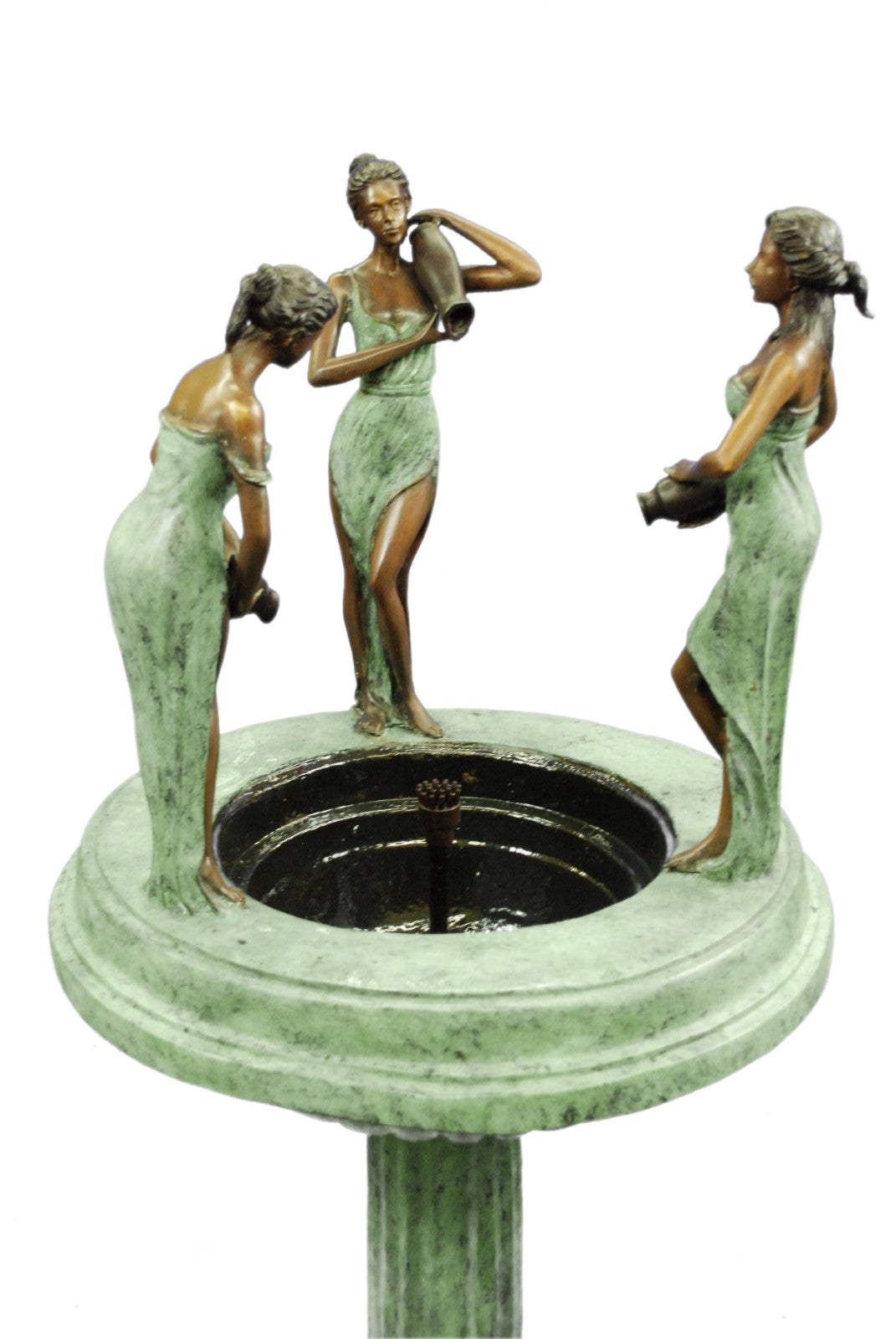 Signed Original Marius 3 Maiden Bronze Verdi Bronze Water Fountain Sculpture