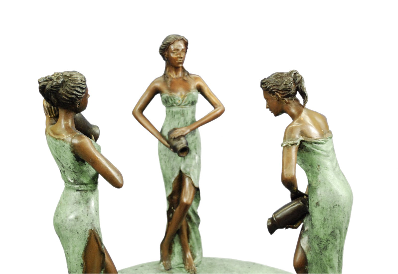 Signed Original Marius 3 Maiden Bronze Verdi Bronze Water Fountain Sculpture