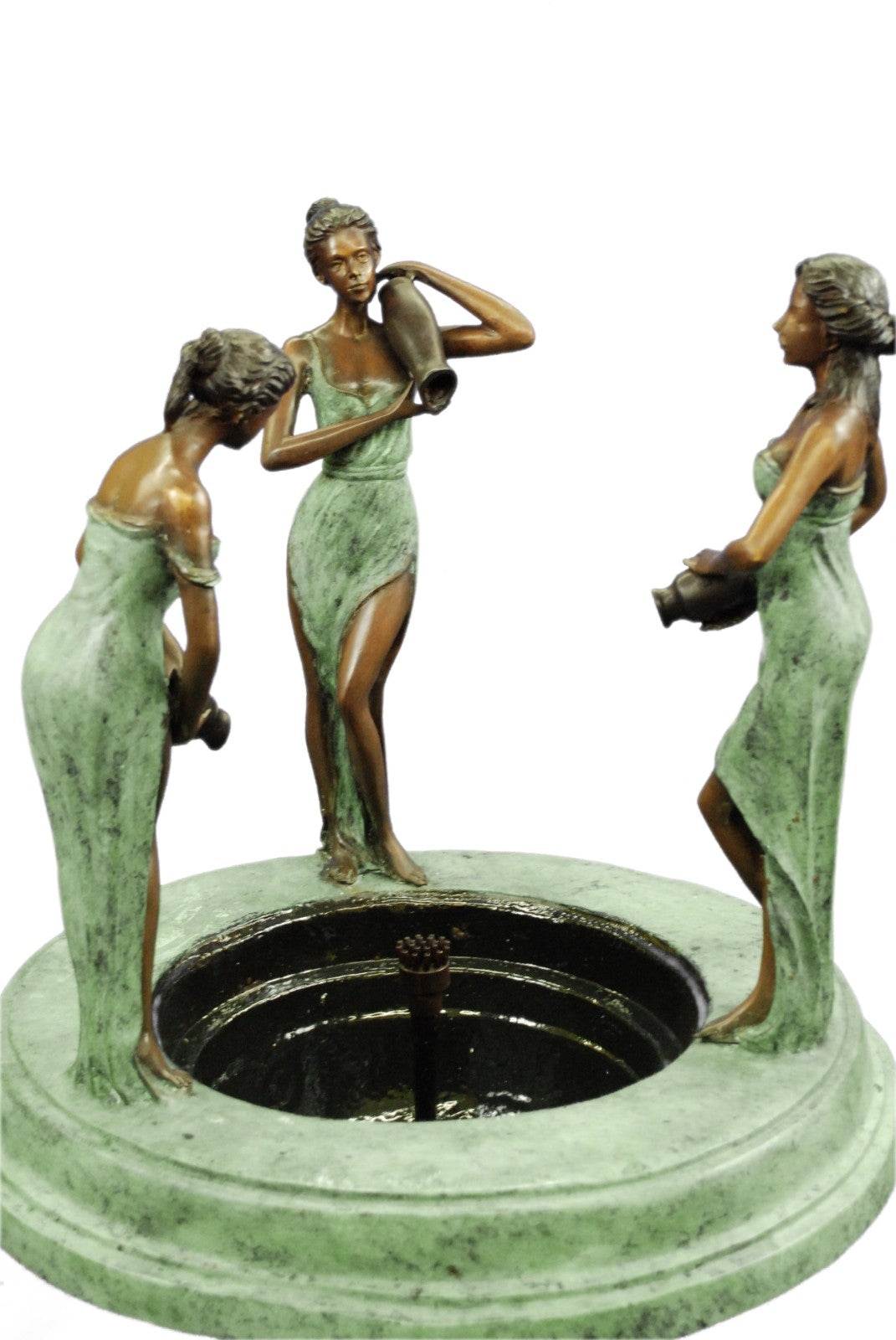 Signed Original Marius 3 Maiden Bronze Verdi Bronze Water Fountain Sculpture
