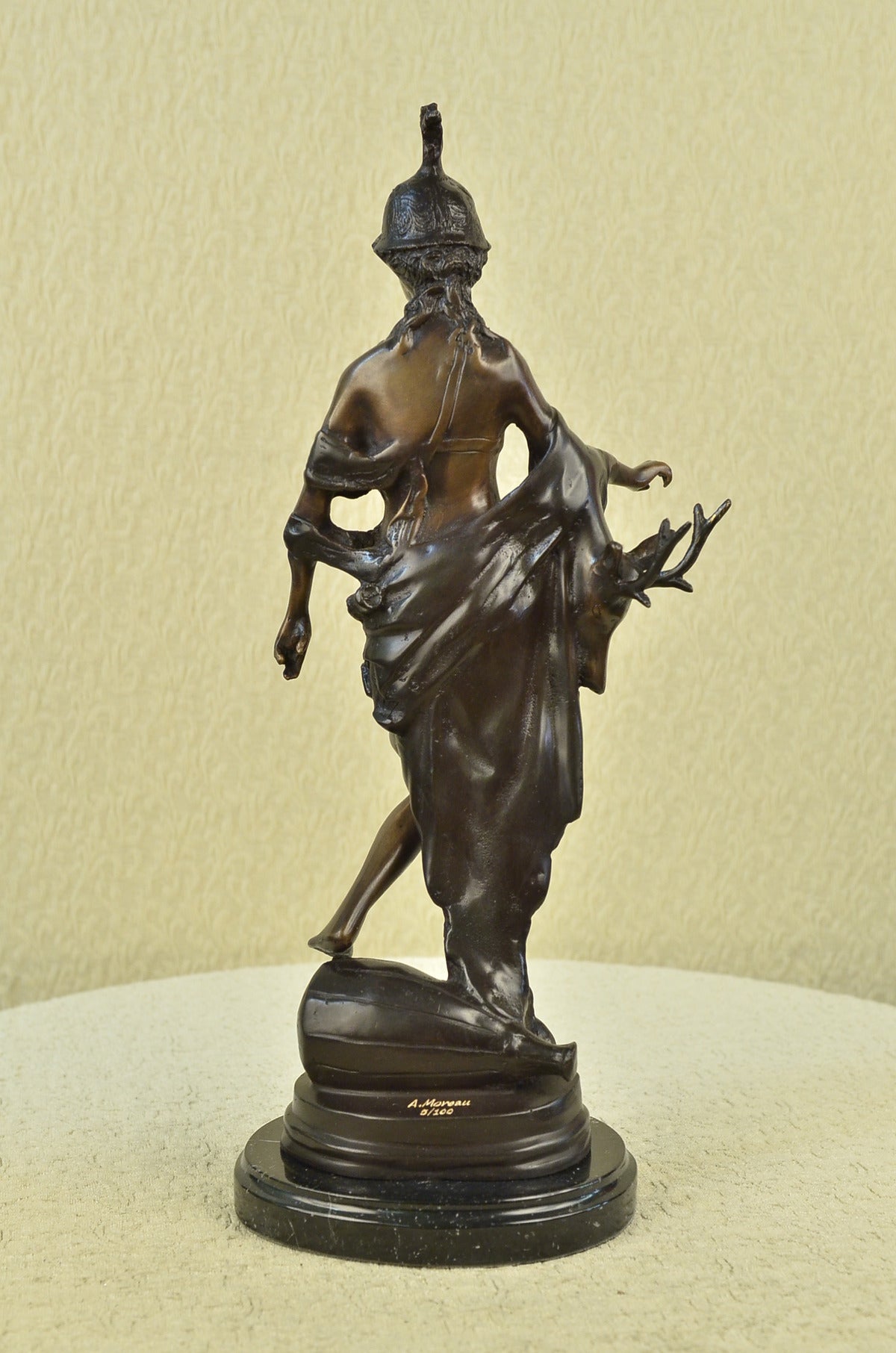Handcrafted Diana The Hunter With Stag Bronze Sculpture Hot Cast Marble Base