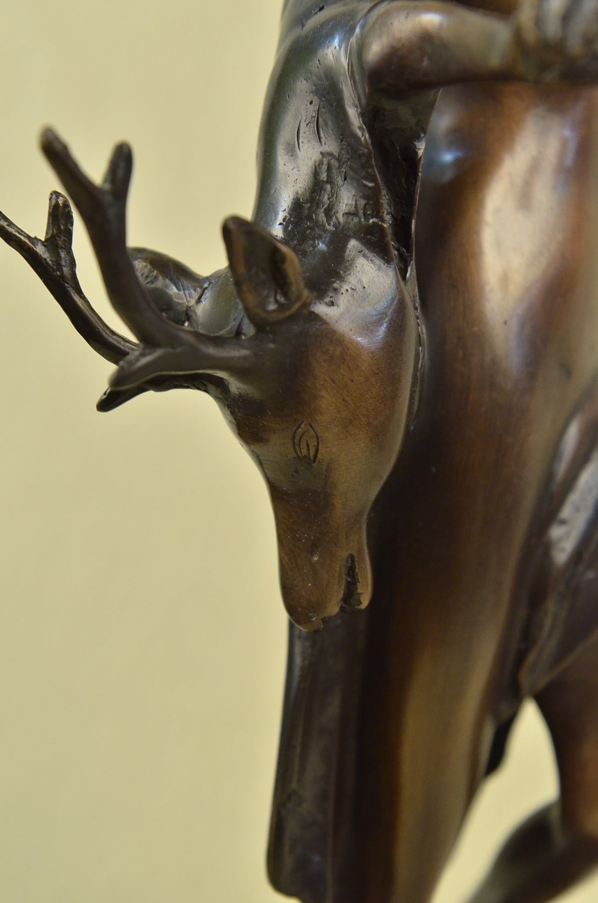 Handcrafted Diana The Hunter With Stag Bronze Sculpture Hot Cast Marble Base