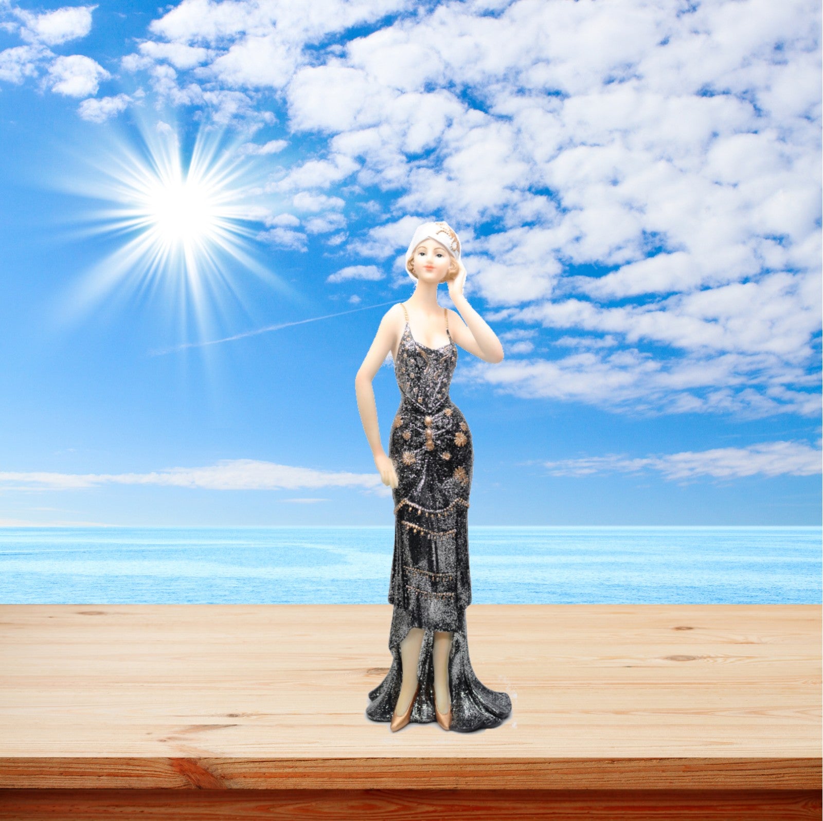 Polyresin Black and Golden Lady Statue Touch of Class Sculture Figurine Figure