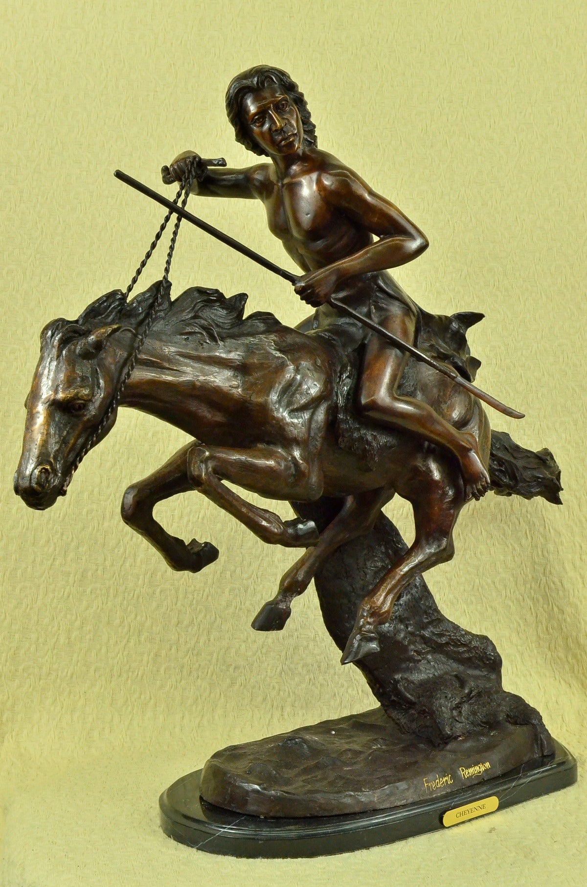 Remington American Indian Chief Riding Horse Bronze Western Sculpture West Decor