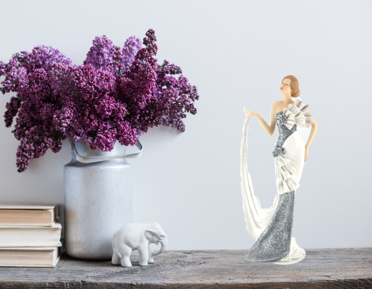 European Made Sculpture Gorgeous Woman in Bridal White Dress Detailed