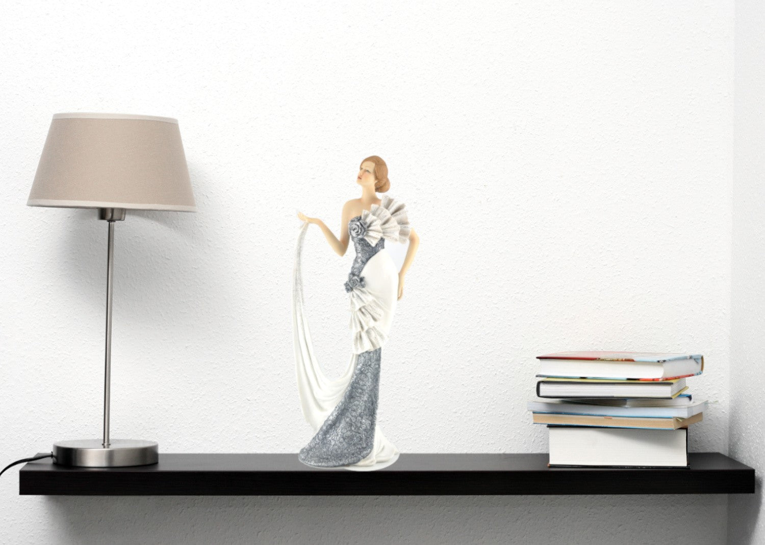 European Made Sculpture Gorgeous Woman in Bridal White Dress Detailed