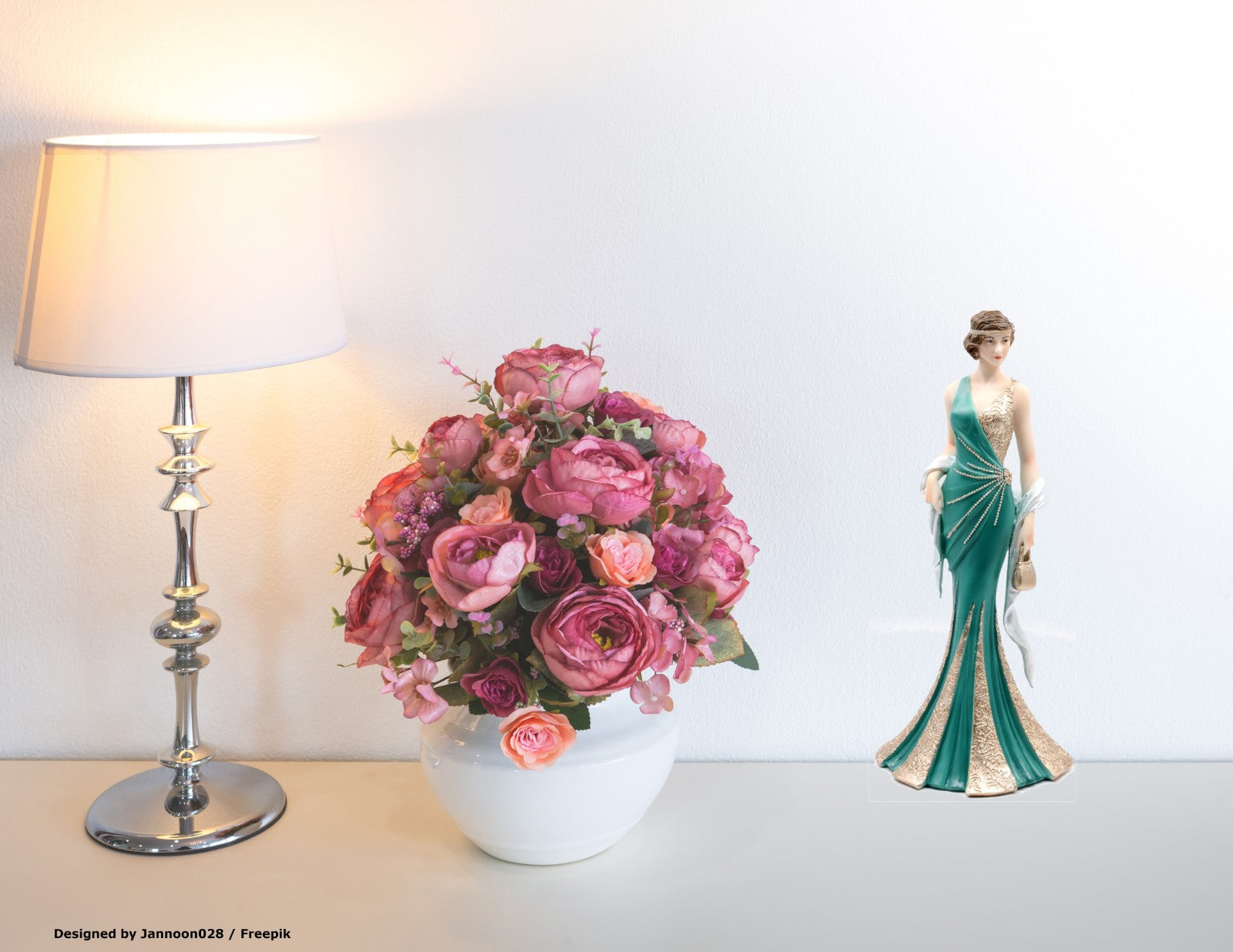 Art Deco Nouveau Gorgeous Woman with Green Dress Sculpture Statue Figurine