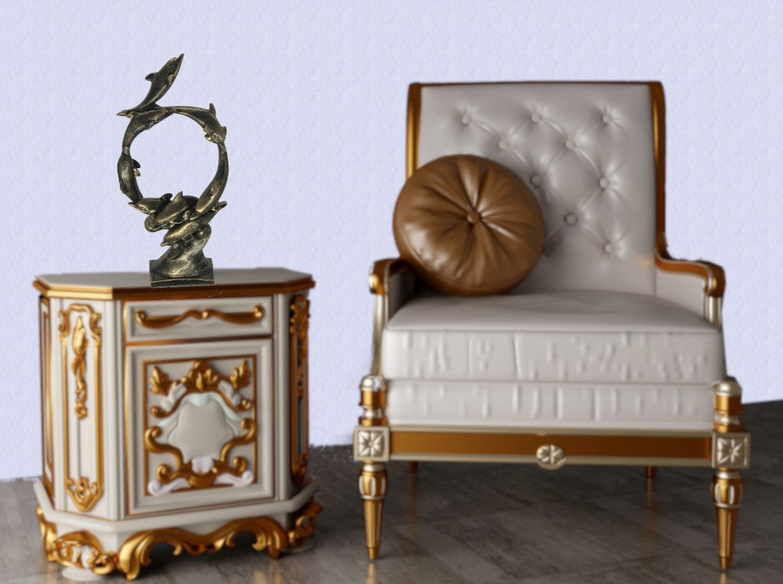 Abstract Modern Art Bronze Effect Dolphin Fishes Florida Collectible Statue