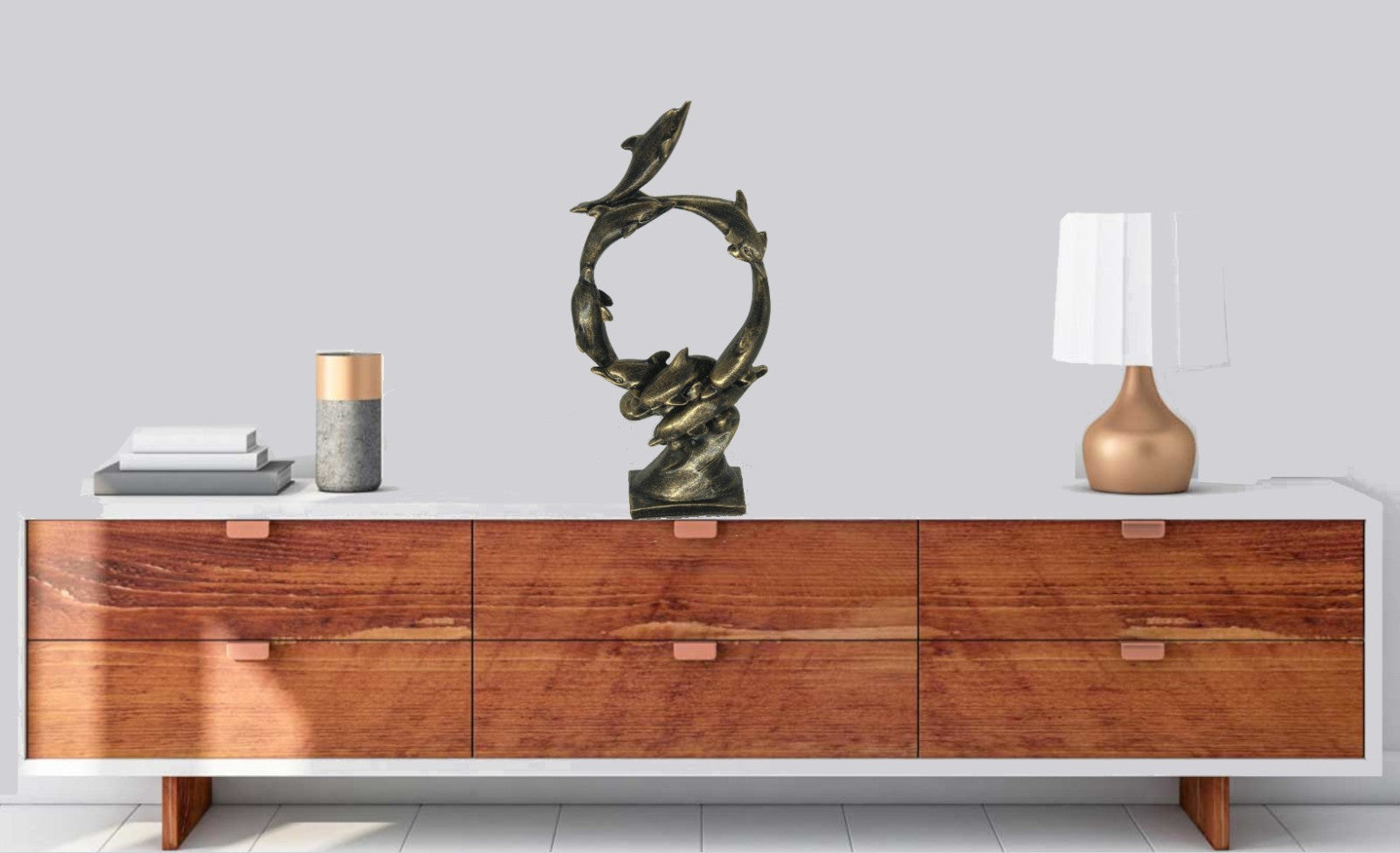 Abstract Modern Art Bronze Effect Dolphin Fishes Florida Collectible Statue