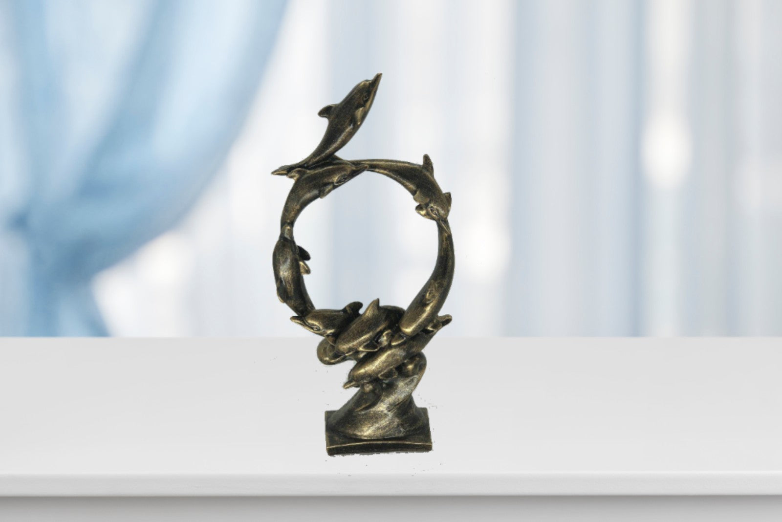 Abstract Modern Art Bronze Effect Dolphin Fishes Florida Collectible Statue