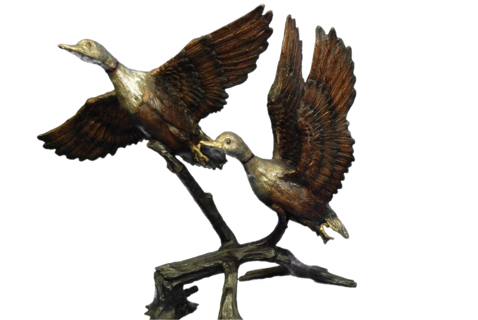 100% Solid Bronze two Ducks on A flight Water Fountain Bronze Figurine