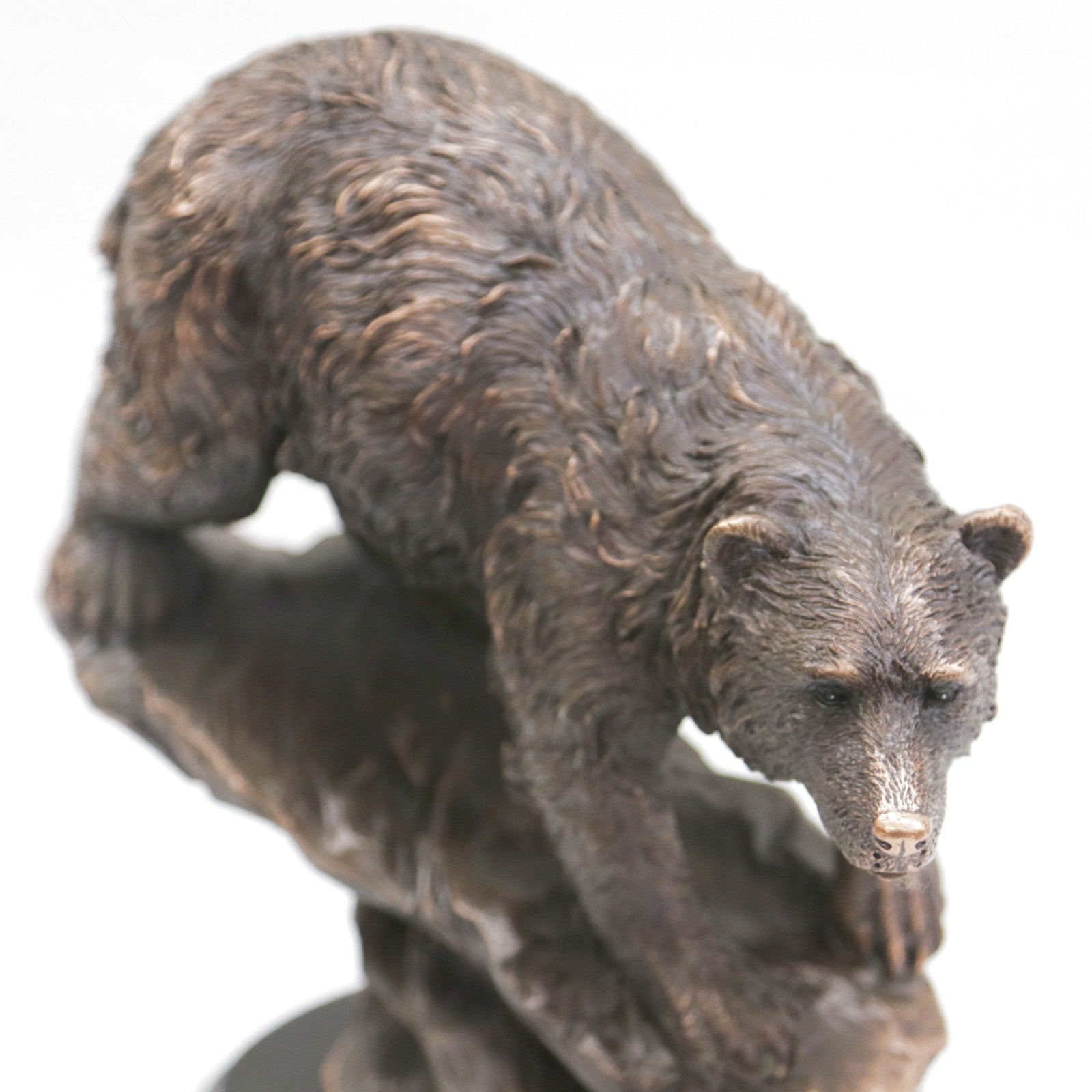 Grizzly Bear on Rock Bronze Effect Sculpture Art Deco Figurine With Black Base