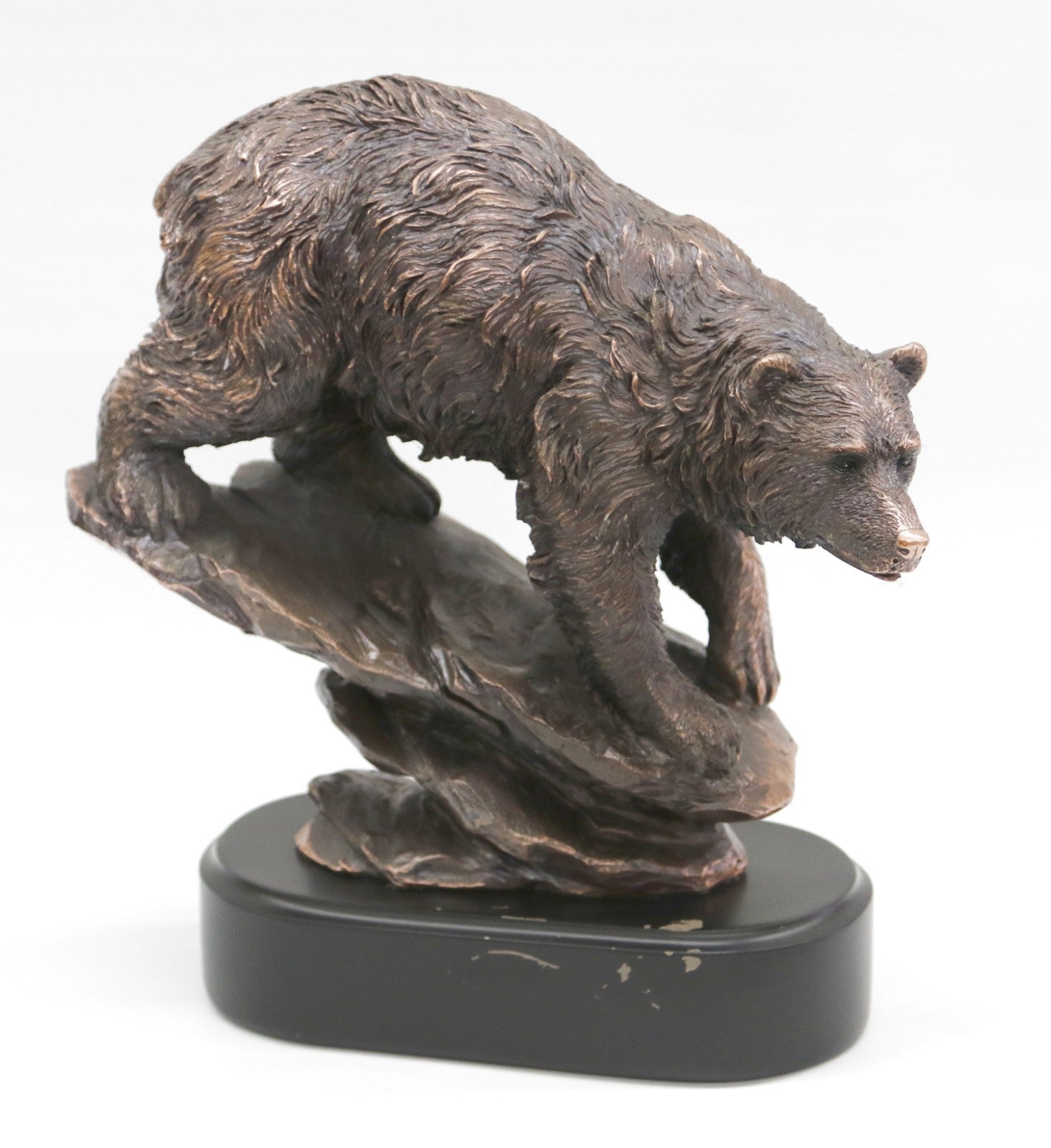 Grizzly Bear on Rock Bronze Effect Sculpture Art Deco Figurine With Black Base