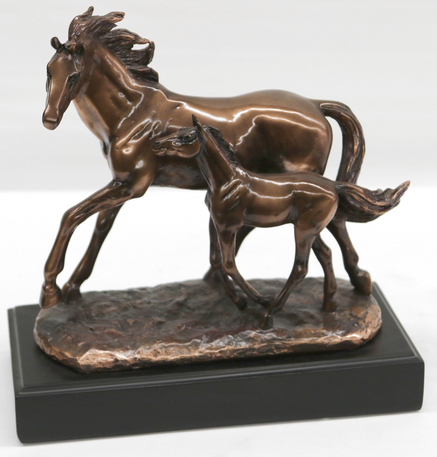 Vintage Wild Mare and Colt Playful Horses Design Bronzed Sculpture Statue