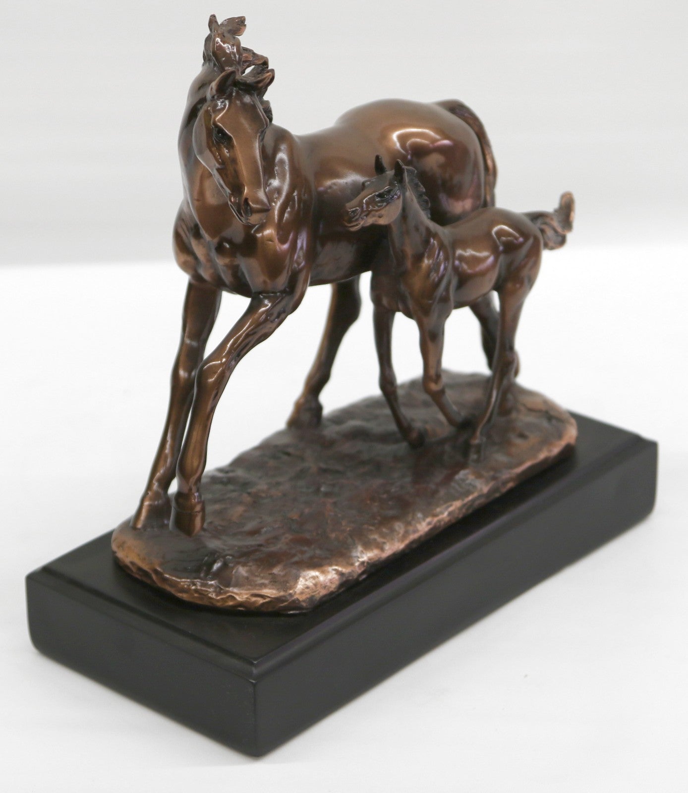 Vintage Wild Mare and Colt Playful Horses Design Bronzed Sculpture Statue