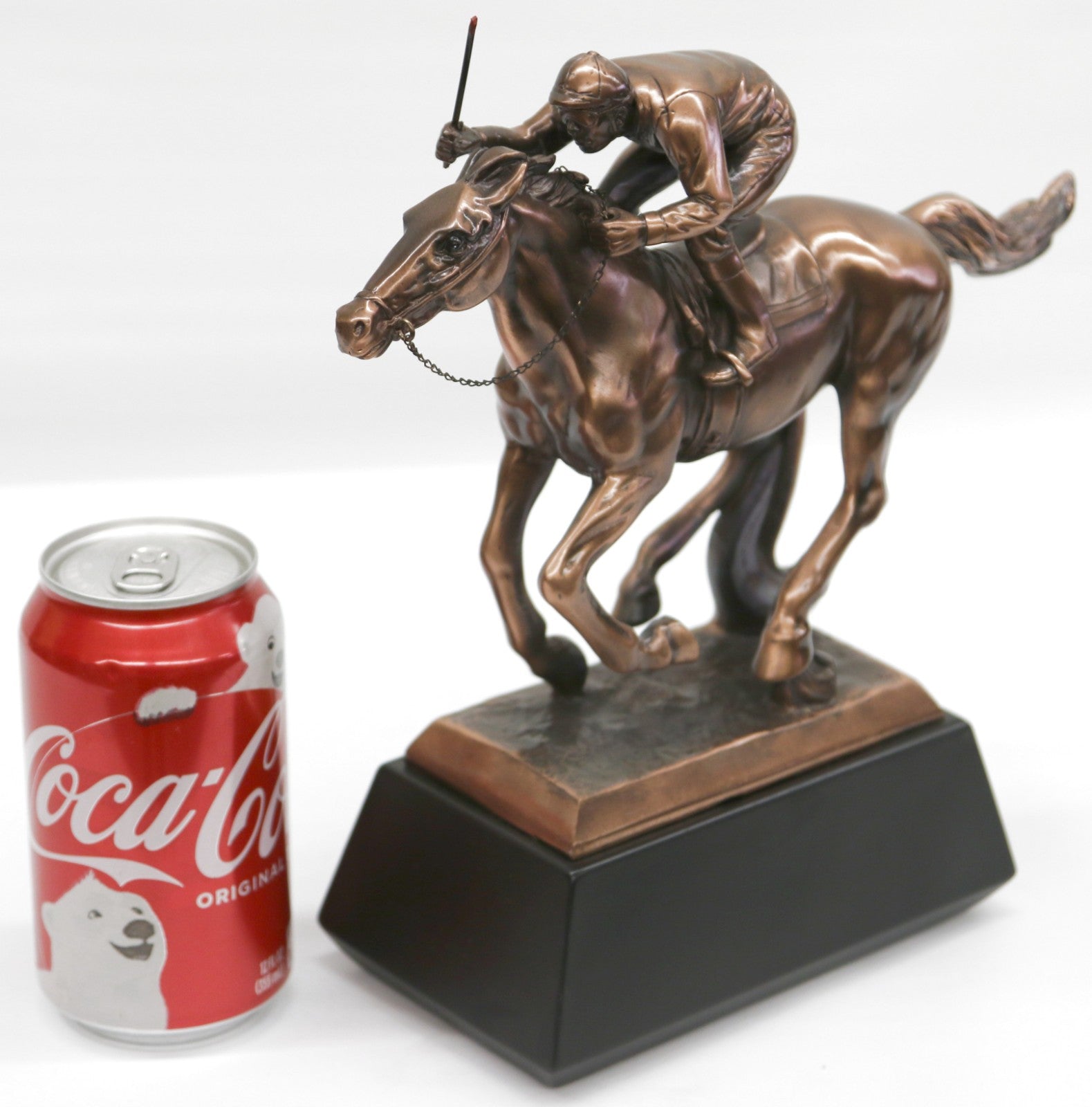 Flat Horse Racing Sculpture With Jockey Made From Resin With Bronze Finish NEW