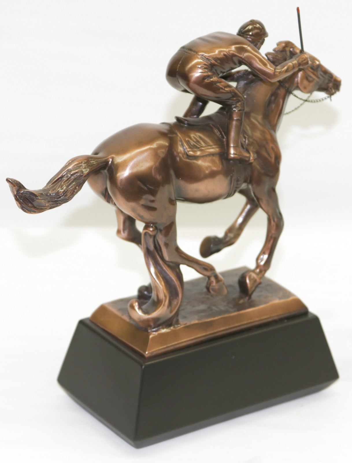 Flat Horse Racing Sculpture With Jockey Made From Resin With Bronze Finish NEW