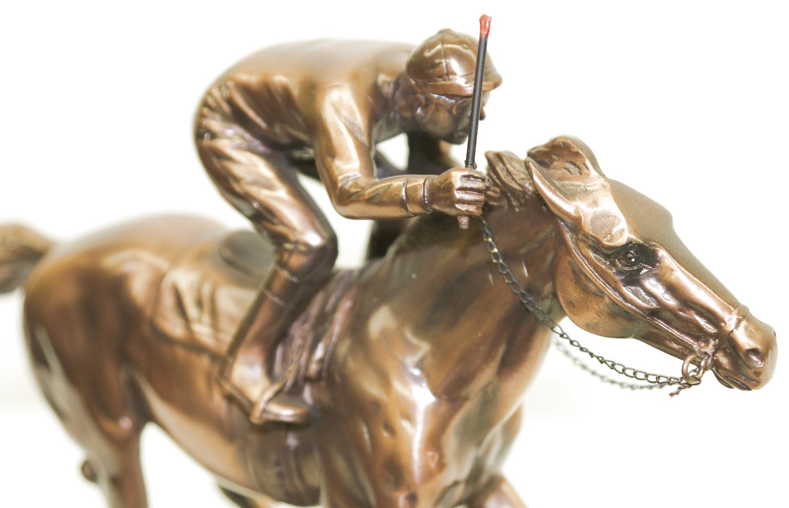 Flat Horse Racing Sculpture With Jockey Made From Resin With Bronze Finish NEW