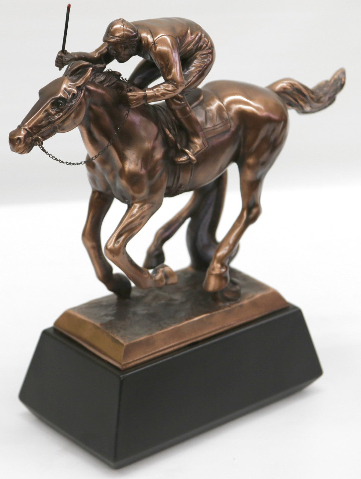 Flat Horse Racing Sculpture With Jockey Made From Resin With Bronze Finish NEW