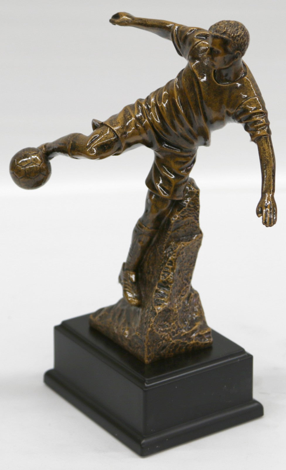 Hand Made Bronze Look Sculpture Football Soccer player Trophy Statue on Base