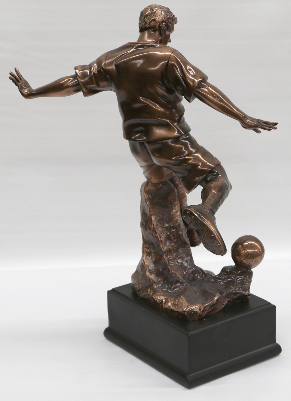 Hand Made Bronze Look Sculpture Football Soccer player Trophy Statue on Base