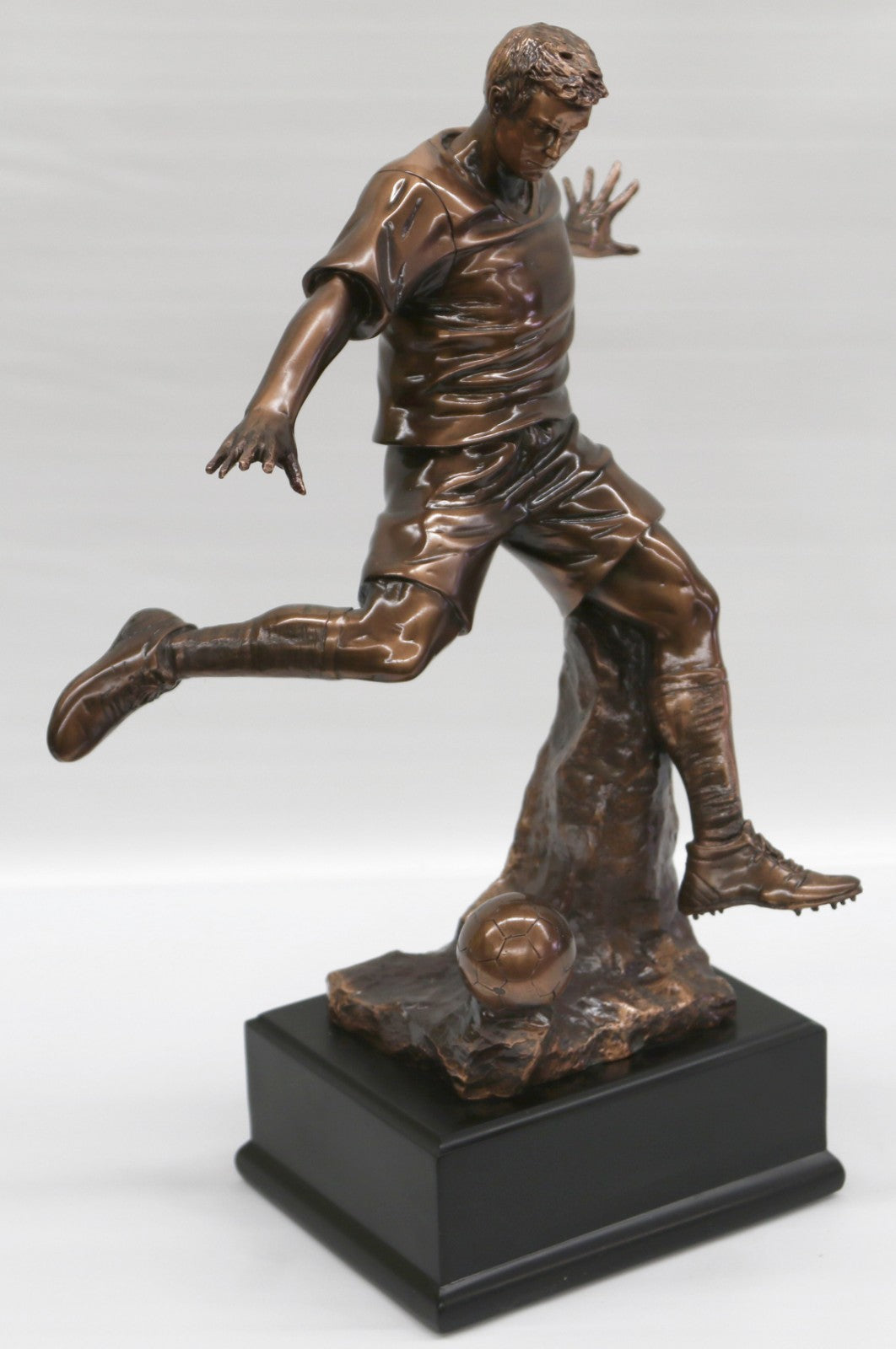 Hand Made Bronze Look Sculpture Football Soccer player Trophy Statue on Base