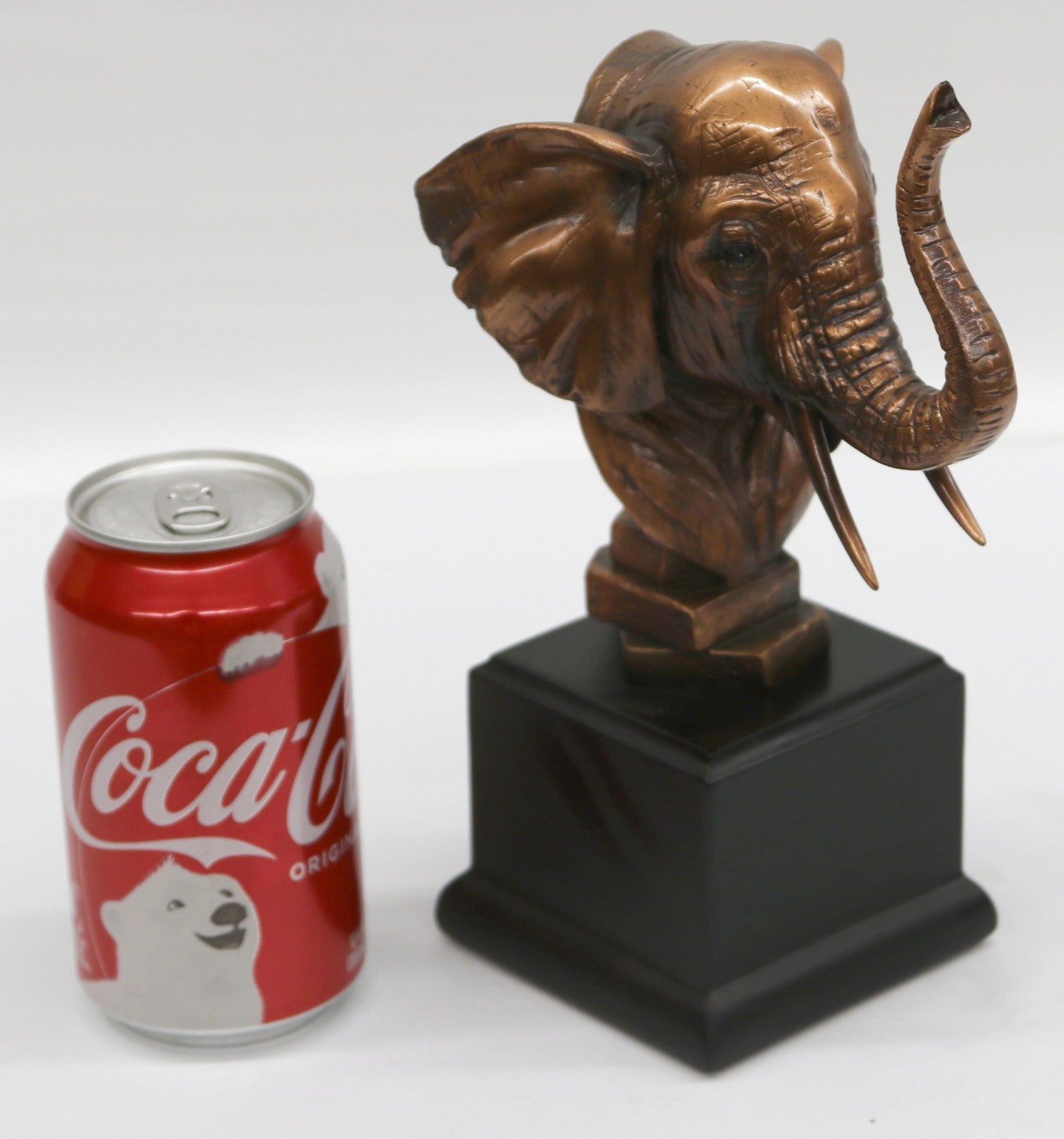 Elephant Head Bust Statue On Black Pedestal for African Jungle Safari Decor Sale