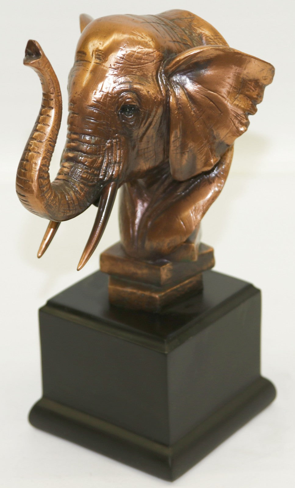 Elephant Head Bust Statue On Black Pedestal for African Jungle Safari Decor Sale