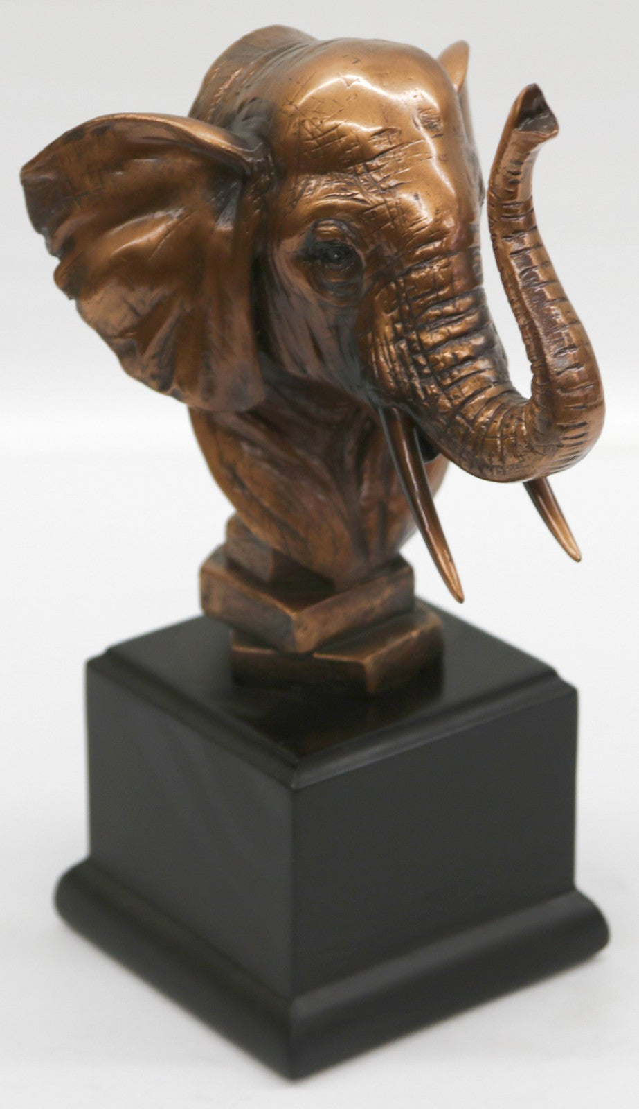 Elephant Head Bust Statue On Black Pedestal for African Jungle Safari Decor Sale