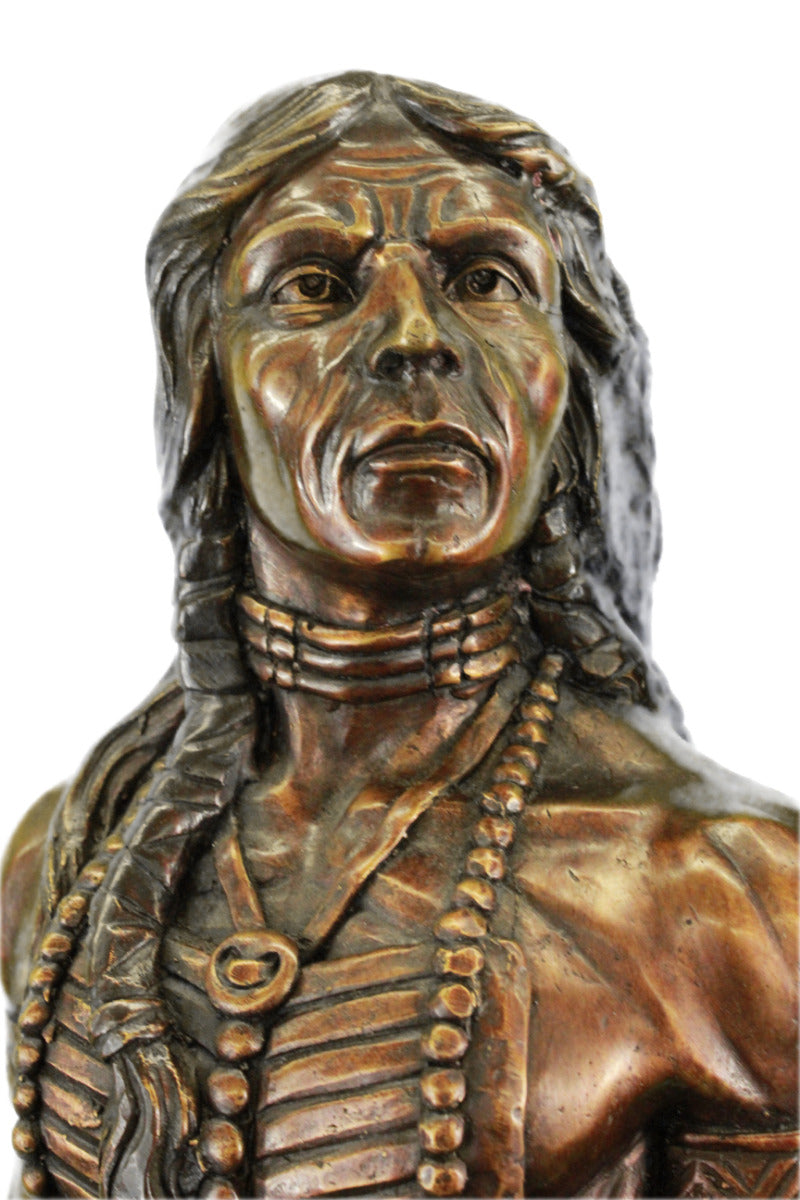 100% Solid Bronze Indian Male and Female Warrior with Spear Bronze Sculpture