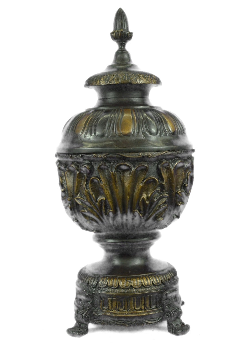 Vintage heavy solid bronze ornate Victorian figural vase pot brass Sculpture