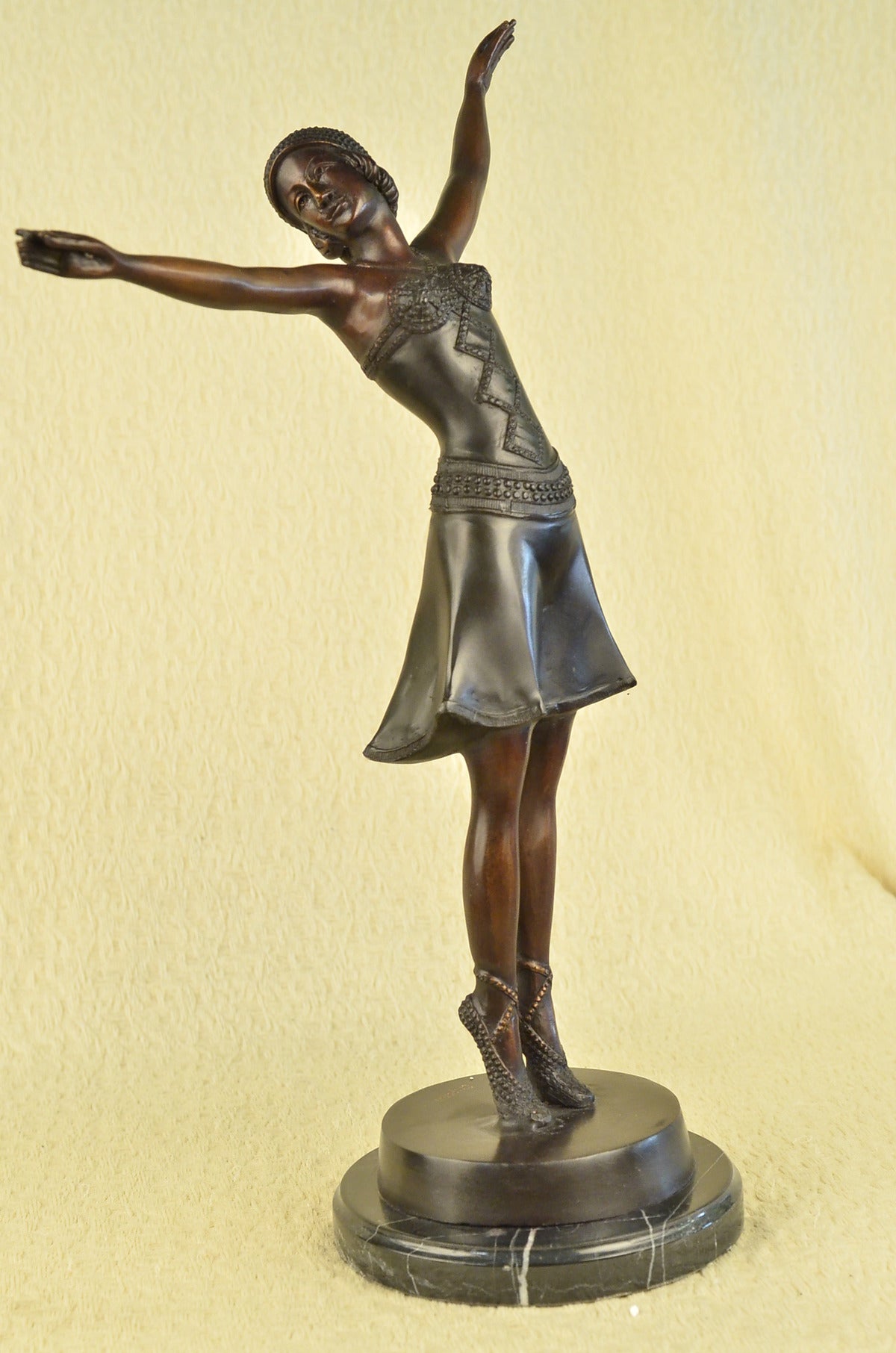 Signed D.H.Chiparus, Bronze Statue Decor Long Skirt Girl Bronze Sculpture Gift
