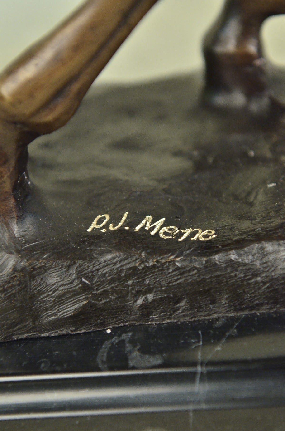 Handcrafted bronze sculpture SALE Marble Horse On Soldier French Mene Pj Signed