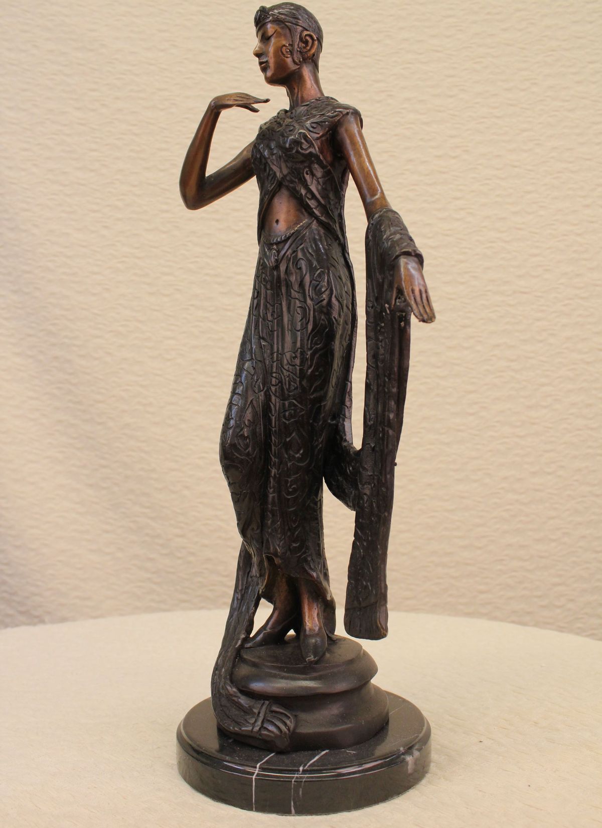 Handcrafted bronze sculpture SALE Cast Hot Base Marble Dancer Ribbon Deco Art *