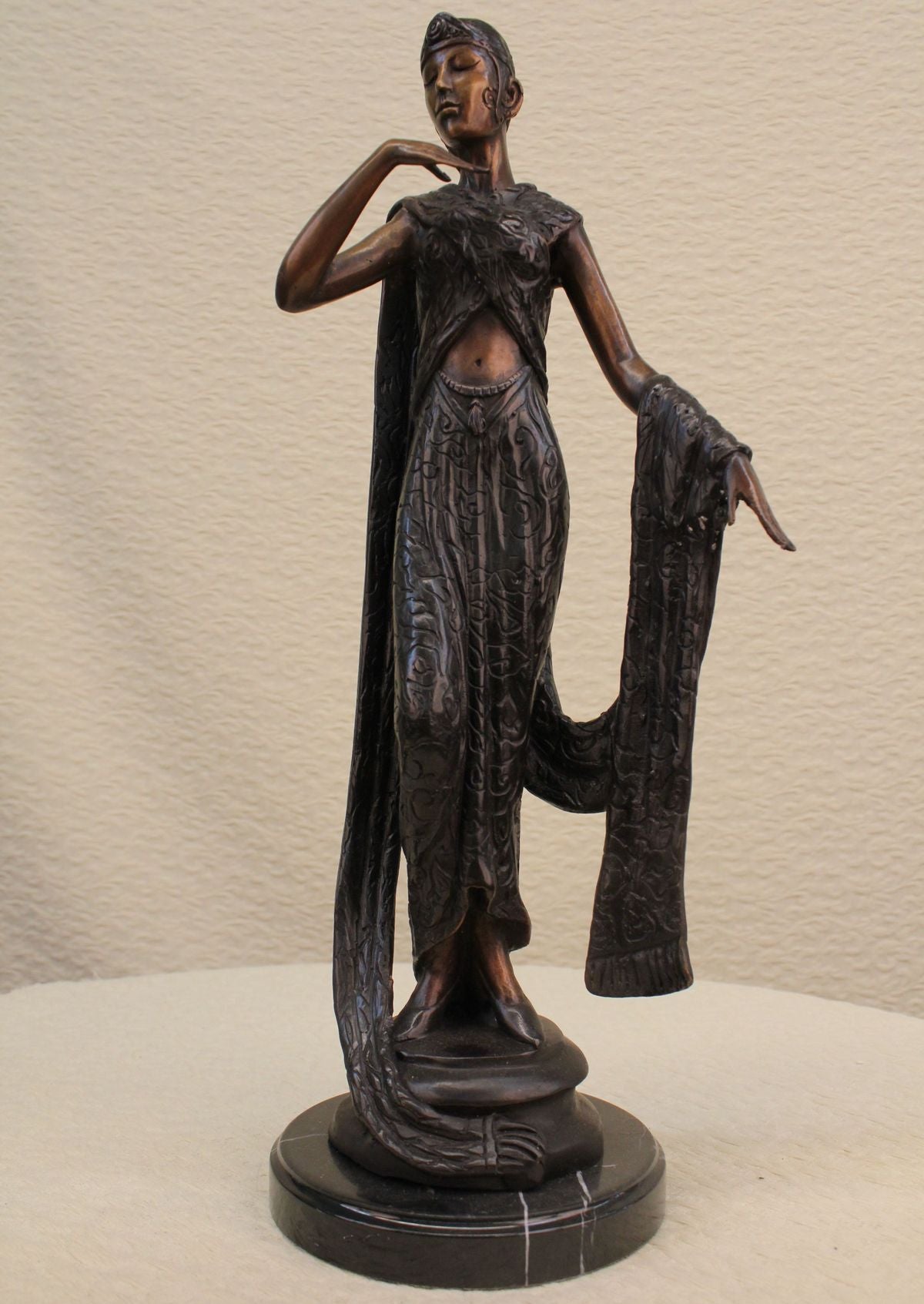 Handcrafted bronze sculpture SALE Cast Hot Base Marble Dancer Ribbon Deco Art *