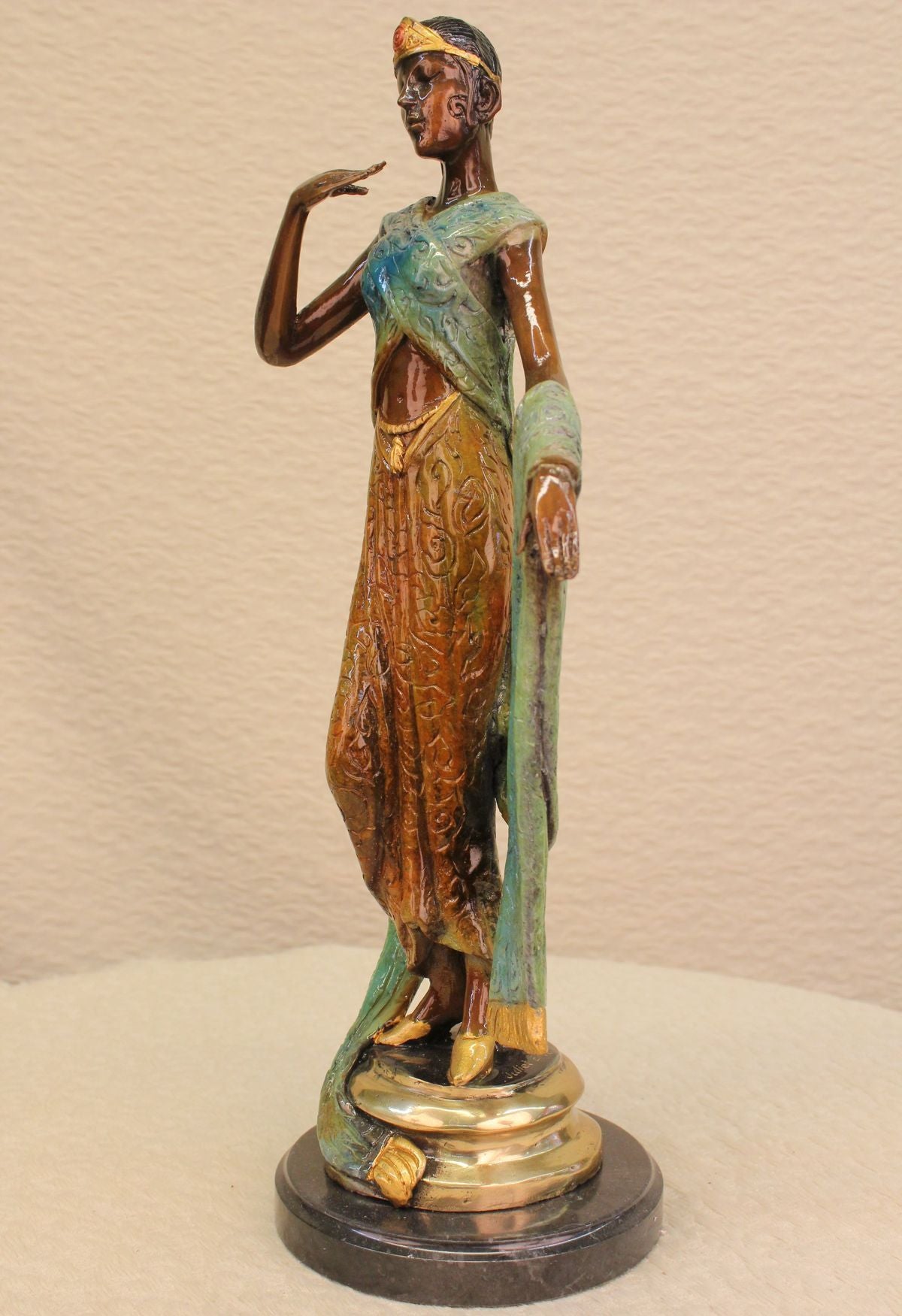 Handcrafted bronze sculpture SALE Princ Egyptian Patina Gold And Green Deco Art