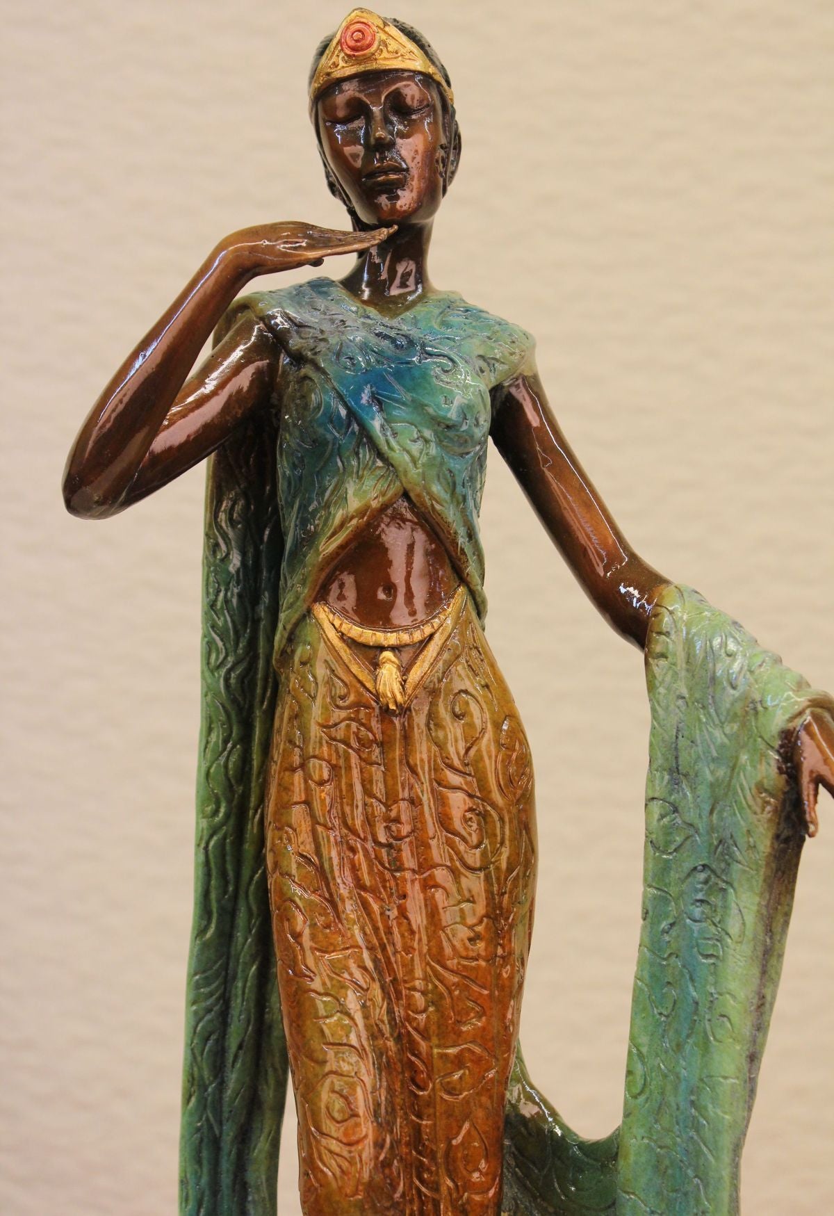 Handcrafted bronze sculpture SALE Princ Egyptian Patina Gold And Green Deco Art