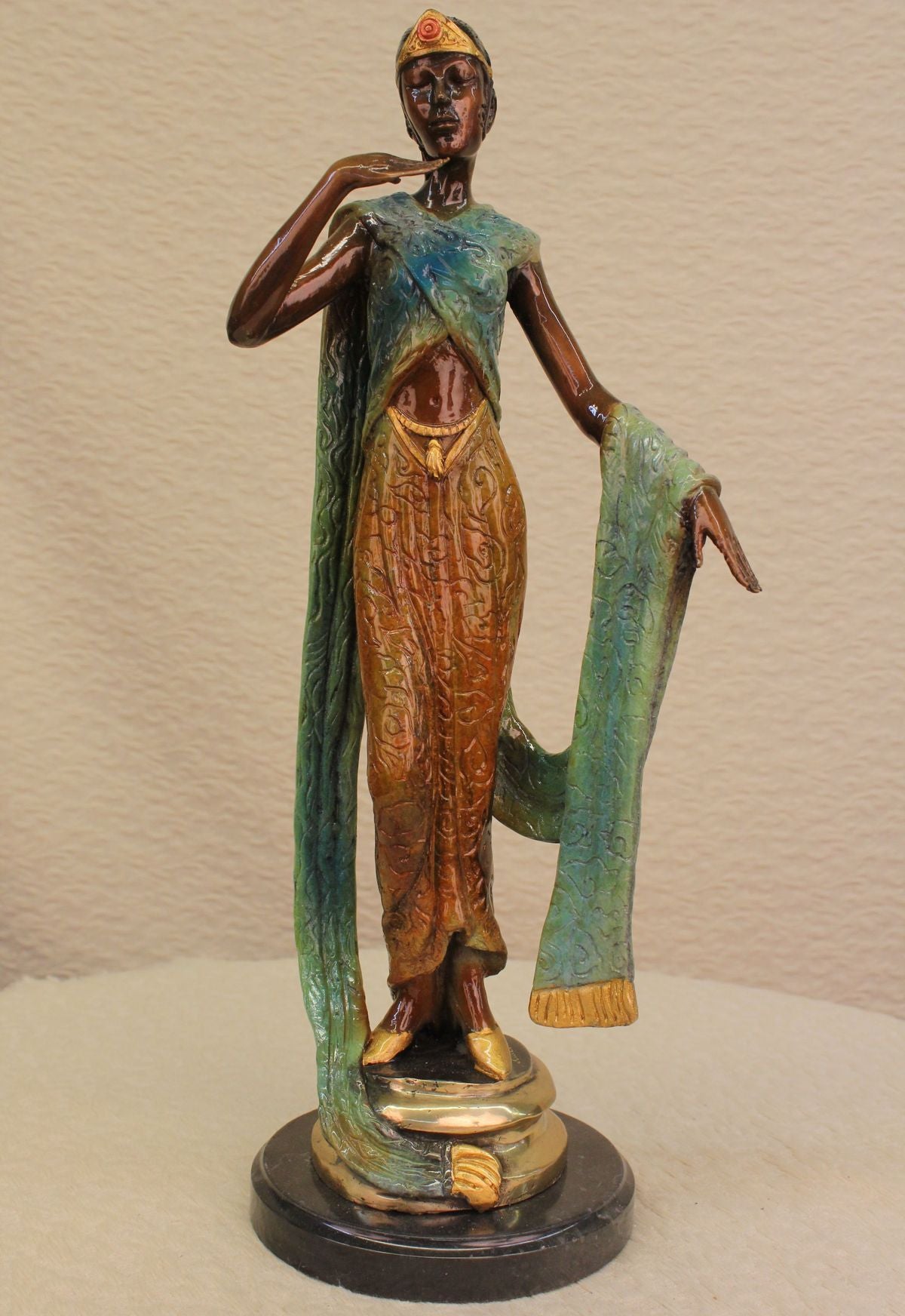 Handcrafted bronze sculpture SALE Princ Egyptian Patina Gold And Green Deco Art