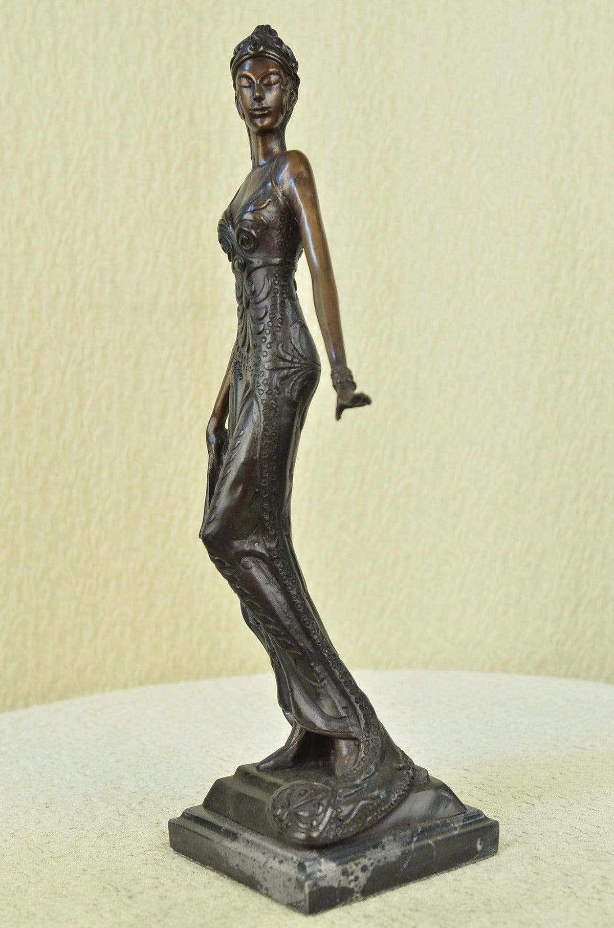 100% Solid Bronze Sculpture Art Deco/Nouveau Gorgeous Woman Lost Wax Method