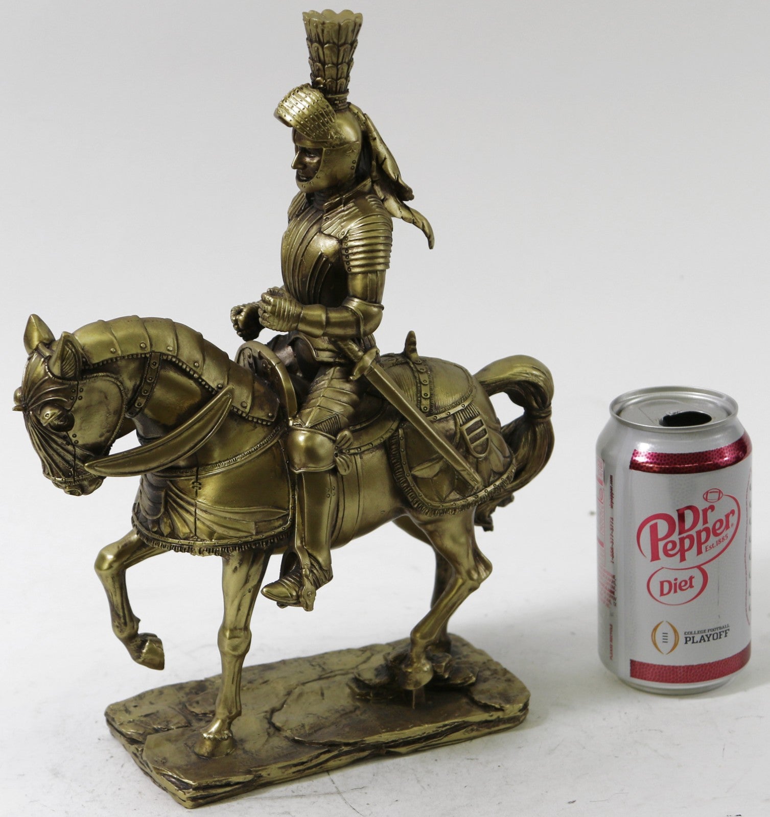 Bronzed Armored Knight and Horse with Sword Sculpture Handcrafted Detailed Figure
