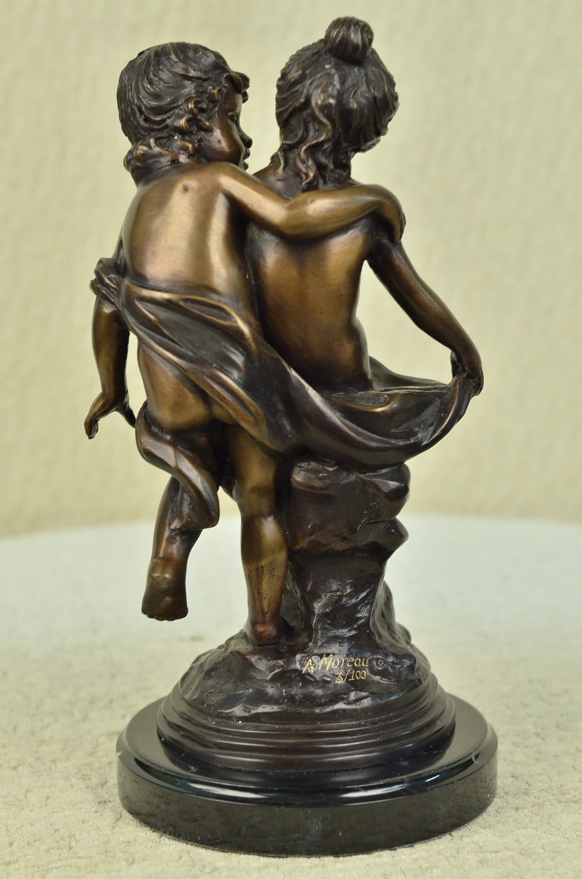 Handcrafted bronze sculpture SALE Children Innocent Moreau Auguste Signed *