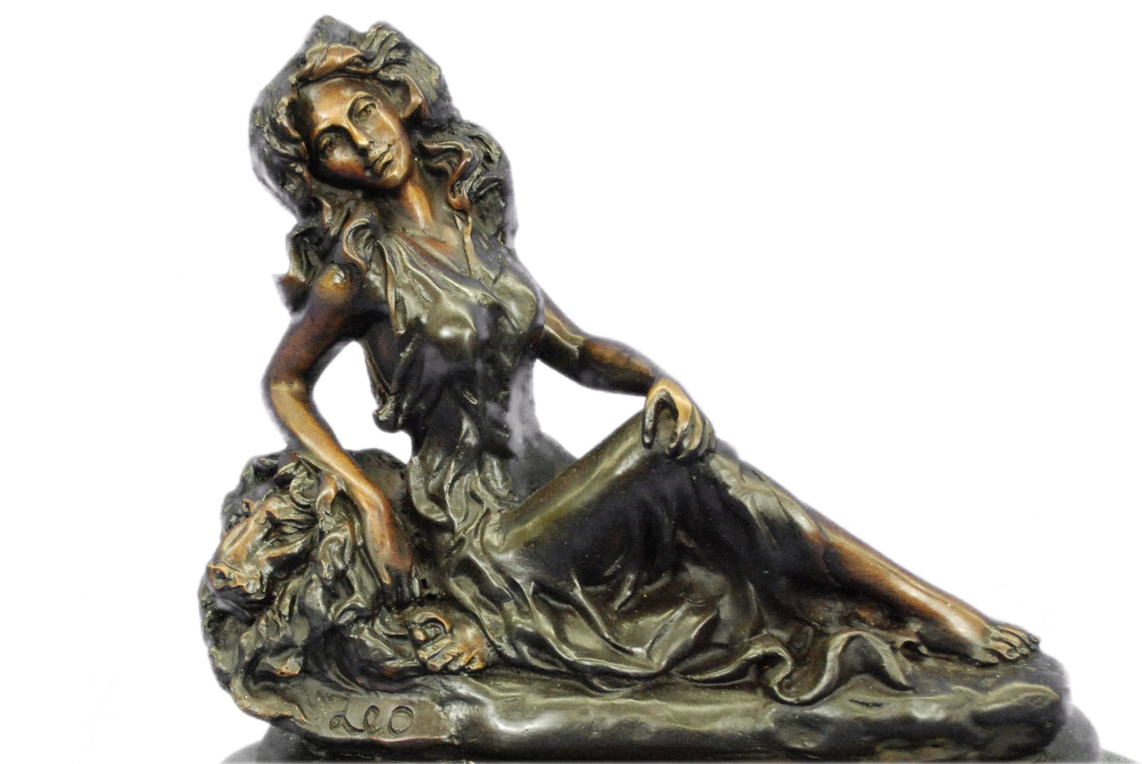 Signed L. Icart Zodiac Leo Lady Bronze Sculpture – Art Nouveau Marble Figurine