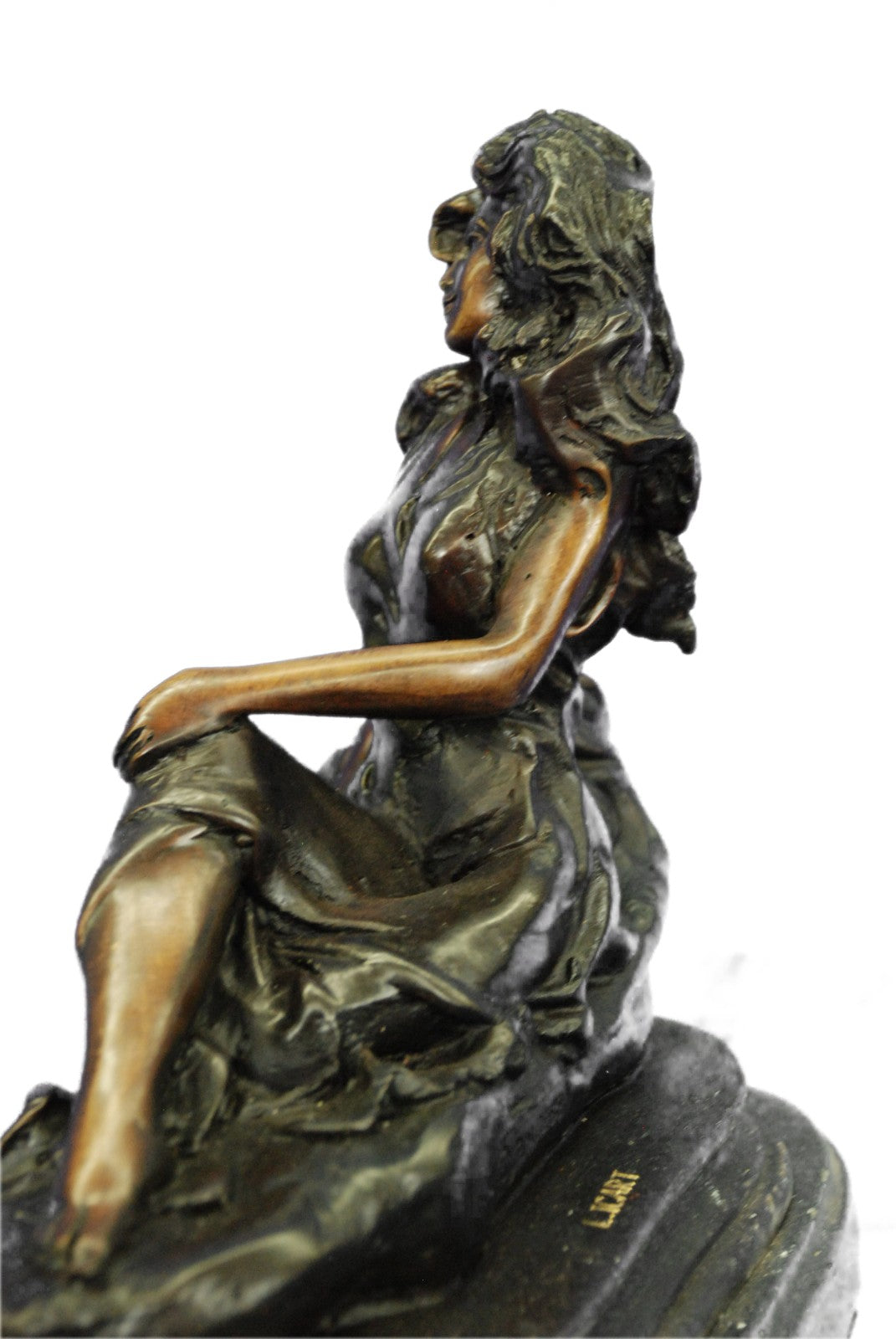 Signed L. Icart Zodiac Leo Lady Bronze Sculpture – Art Nouveau Marble Figurine